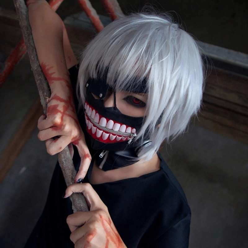 东京食尸鬼喰种金木研cosplay假毛银色 动漫假发 银白色 COS假发