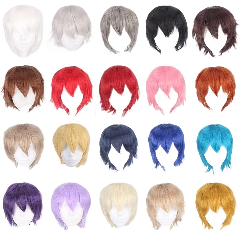 cos万用反翘假发短发30cm黑色cosplay烟粉色学生假毛厂家批发跨境